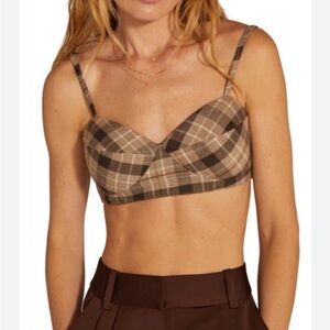 Favorite Daughter Ex Boyfriend Bra Brown Multi Padded Plaid Fall Cream Sz M